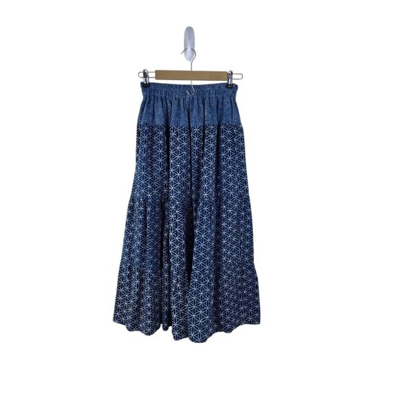 Bohemian Blue Geometric Print Maxi Skirt With Elastic Waist Handmade - Picture 4 of 6